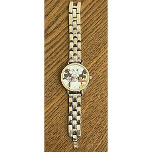 Vintage Disney Mickey Mouse & Minnie Mouse Kissing Watch Accutime Silver